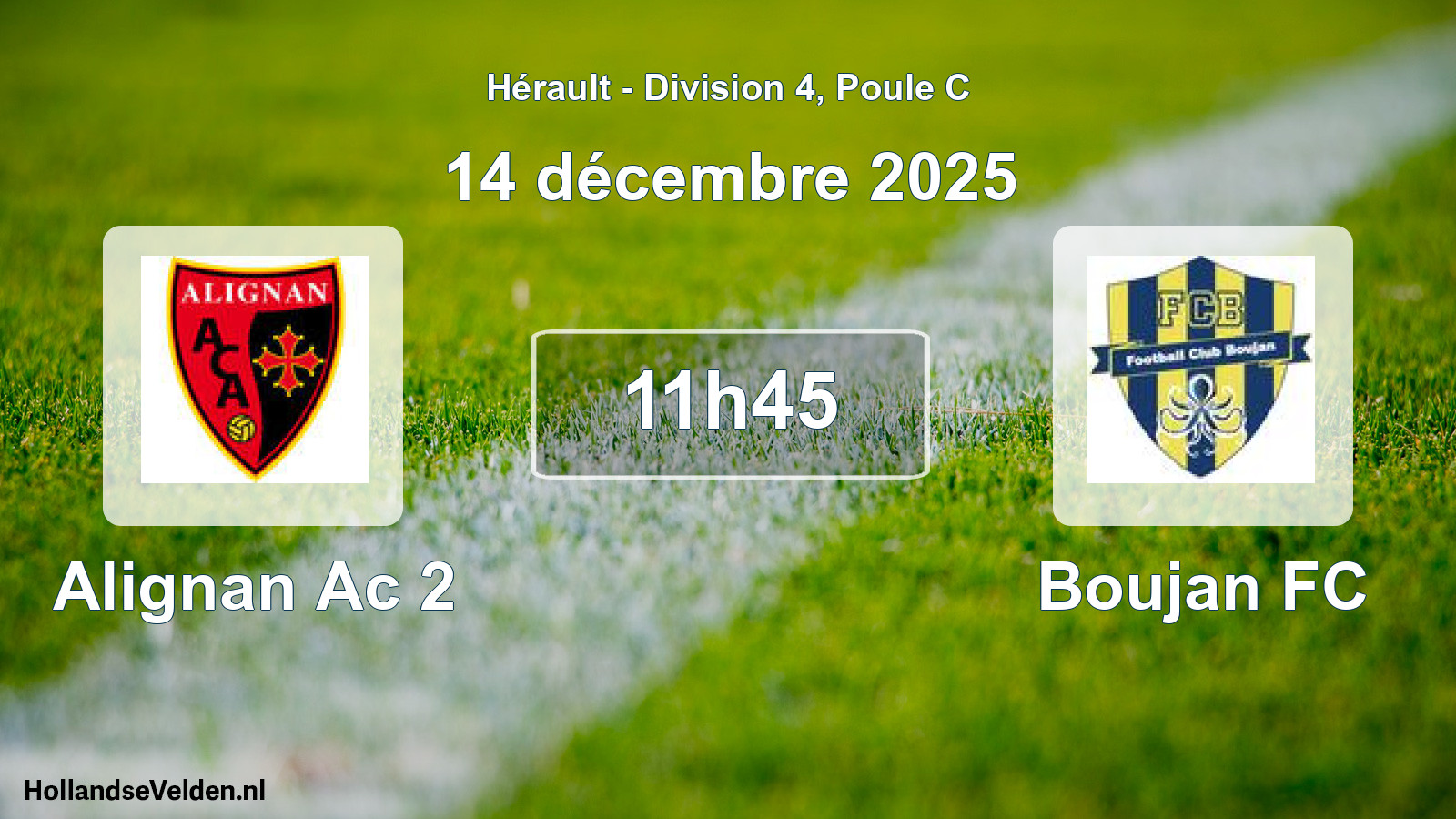 Match programmé: Alignan Ac 2 - Boujan FC (14 décembre 2025)