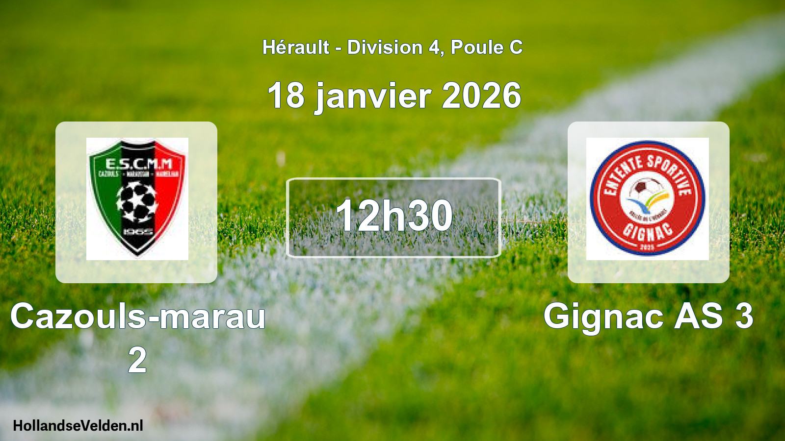 Match programmé: Cazouls-marau 2 - Gignac AS 3 (18 janvier 2026)