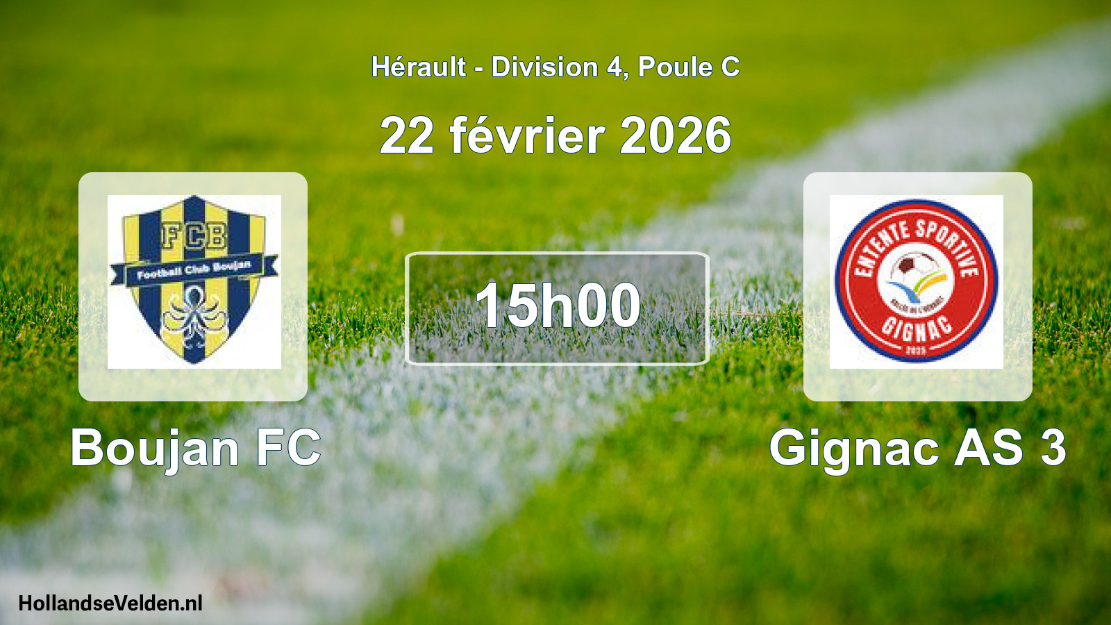 Match programmé: Boujan FC - Gignac AS 3 (22 février 2026)