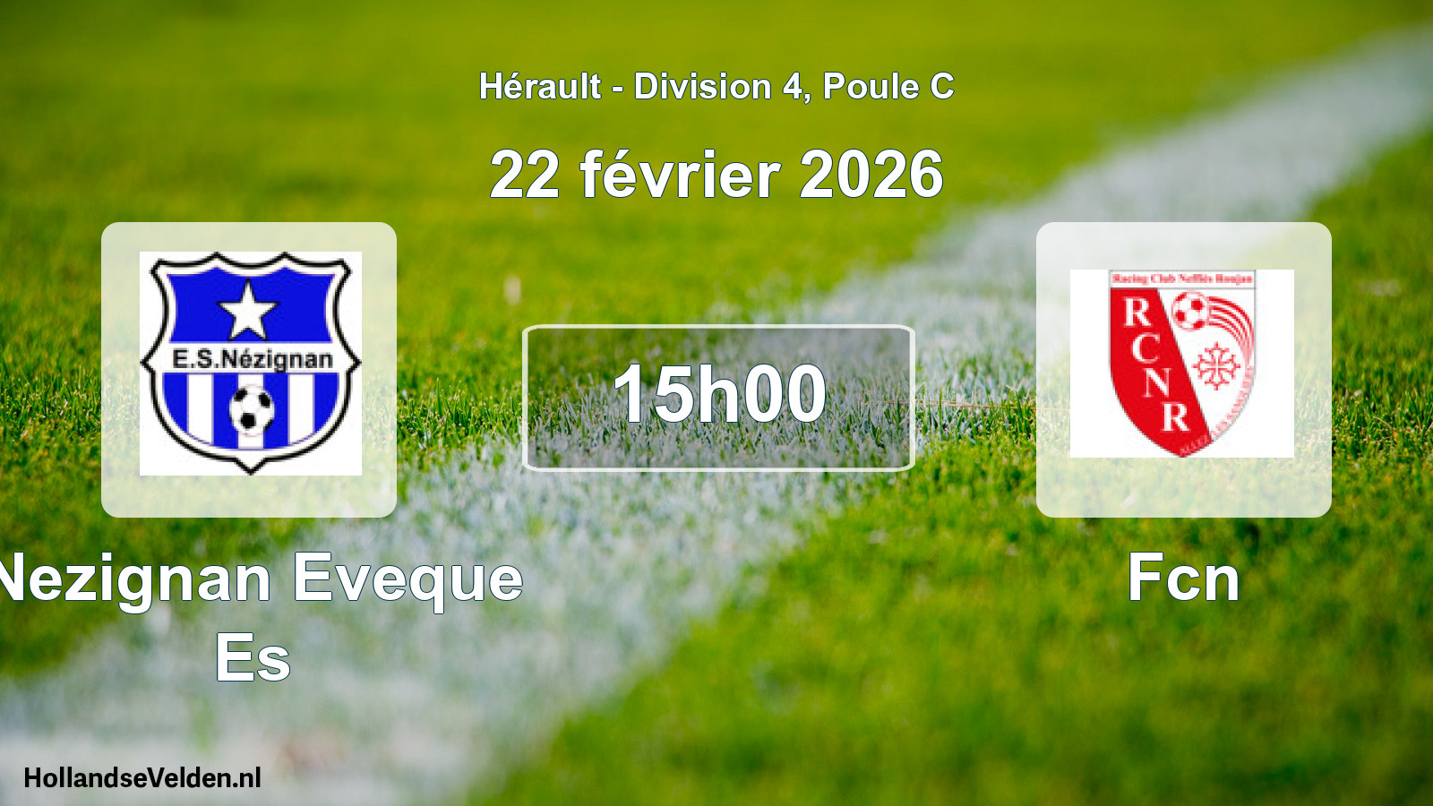 Match programmé: Nezignan Eveque Es - Fcn (22 février 2026)