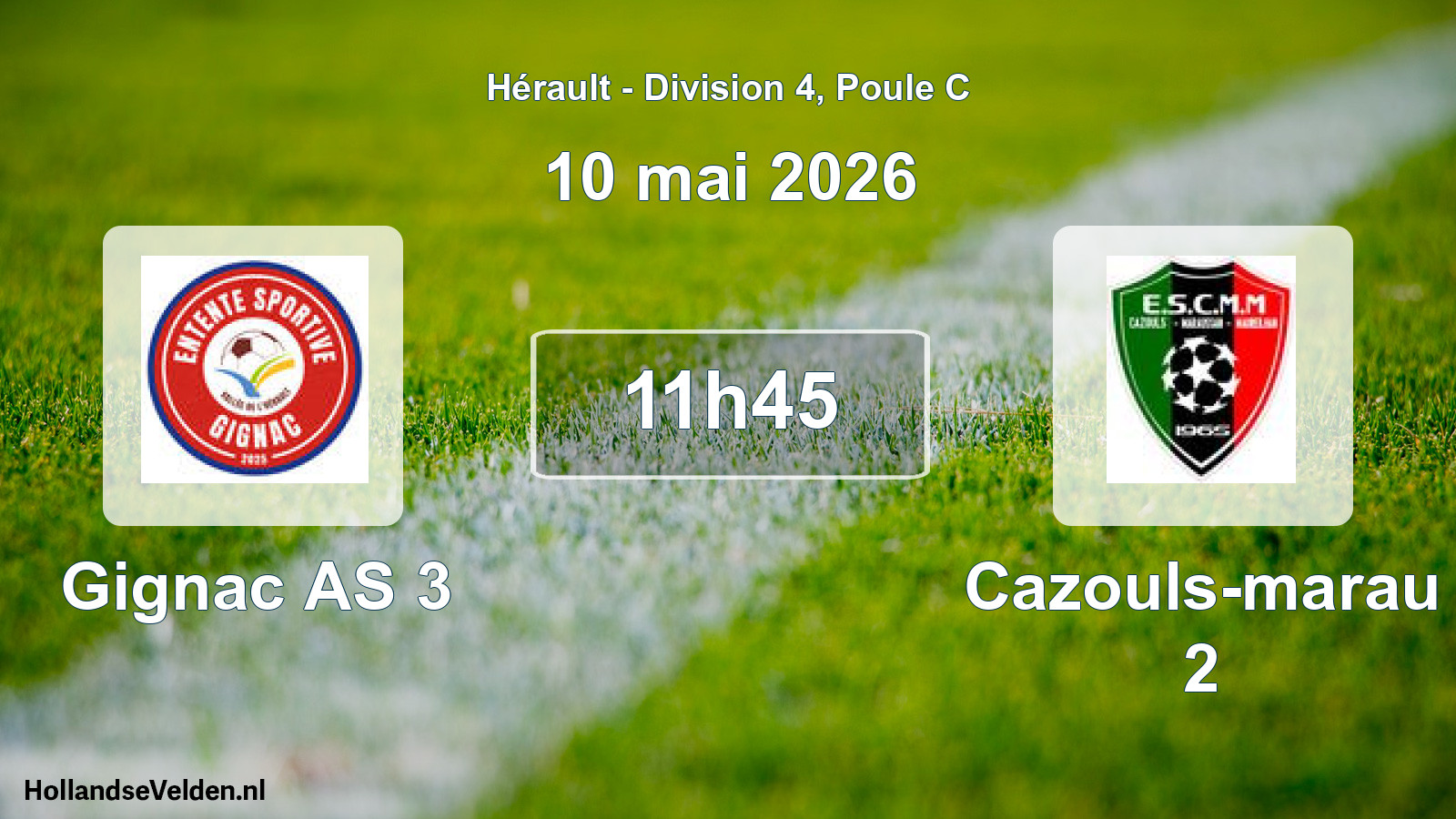 Match programmé: Gignac AS 3 - Cazouls-marau 2 (10 mai 2026)