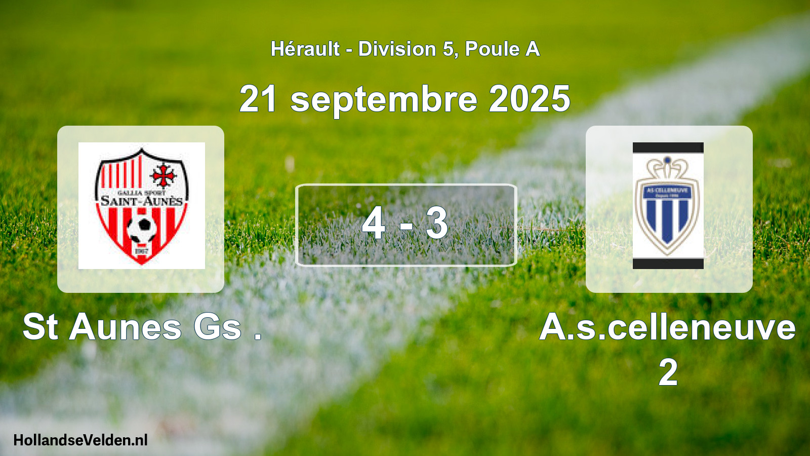 Gespeelde wedstrijd: St Aunes Gs . - A.s.celleneuve 2 4 - 3 (21 september 2025)