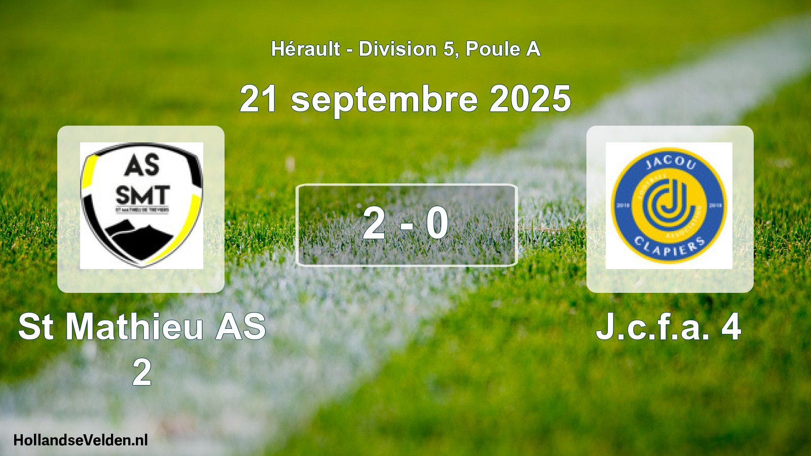 Gespeelde wedstrijd: St Mathieu AS 2 - J.c.f.a. 4 2 - 0 (21 september 2025)