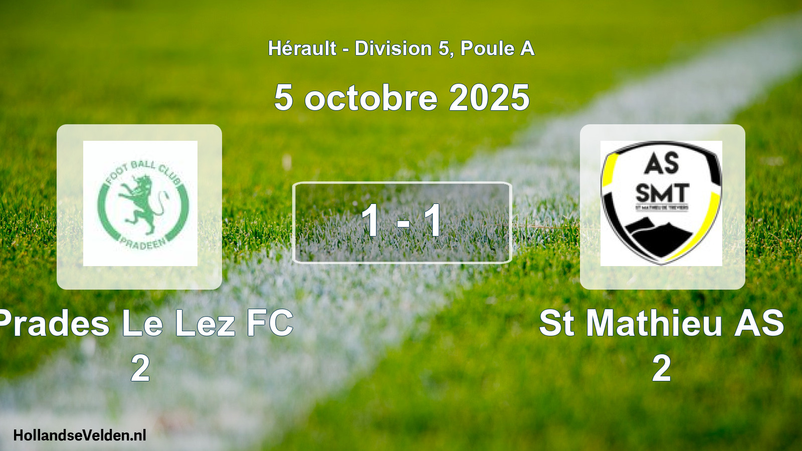 Match joué: Prades Le Lez FC 2 - St Mathieu AS 2 1 - 1 (5 octobre 2025)