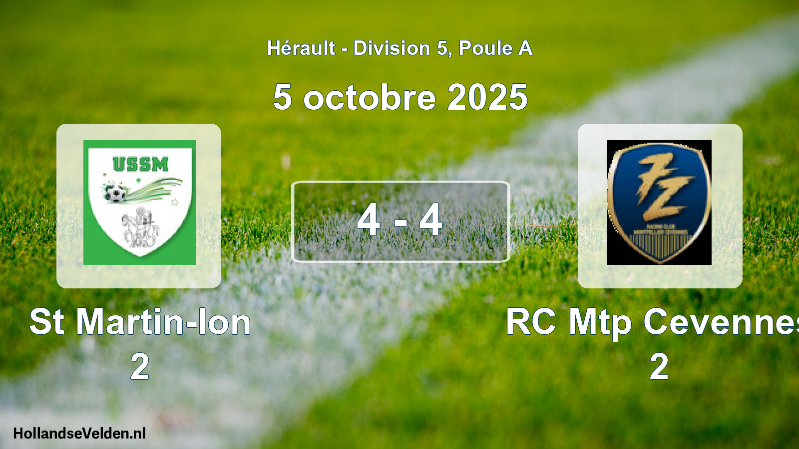 Match joué: St Martin-lon 2 - RC Mtp Cevennes 2 4 - 4 (5 octobre 2025)