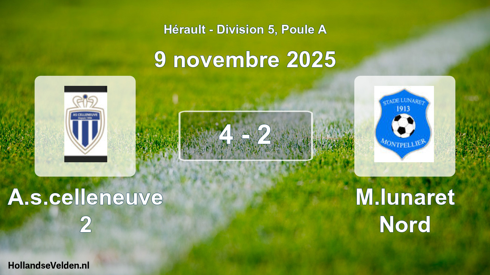 Match joué: A.s.celleneuve 2 - M.lunaret Nord 4 - 2 (9 novembre 2025)