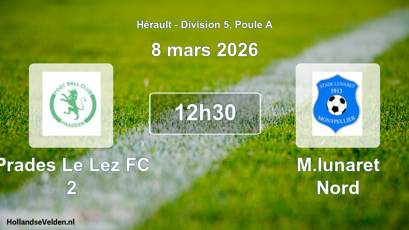 Match programmé: Prades Le Lez FC 2 - M.lunaret Nord (8 mars 2026)