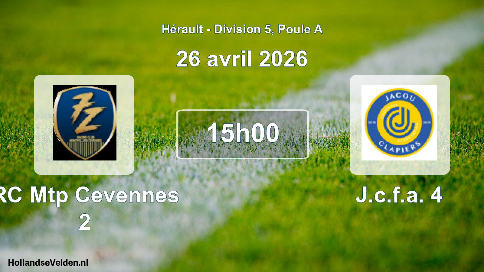 Match programmé: RC Mtp Cevennes 2 - J.c.f.a. 4 (26 avril 2026)