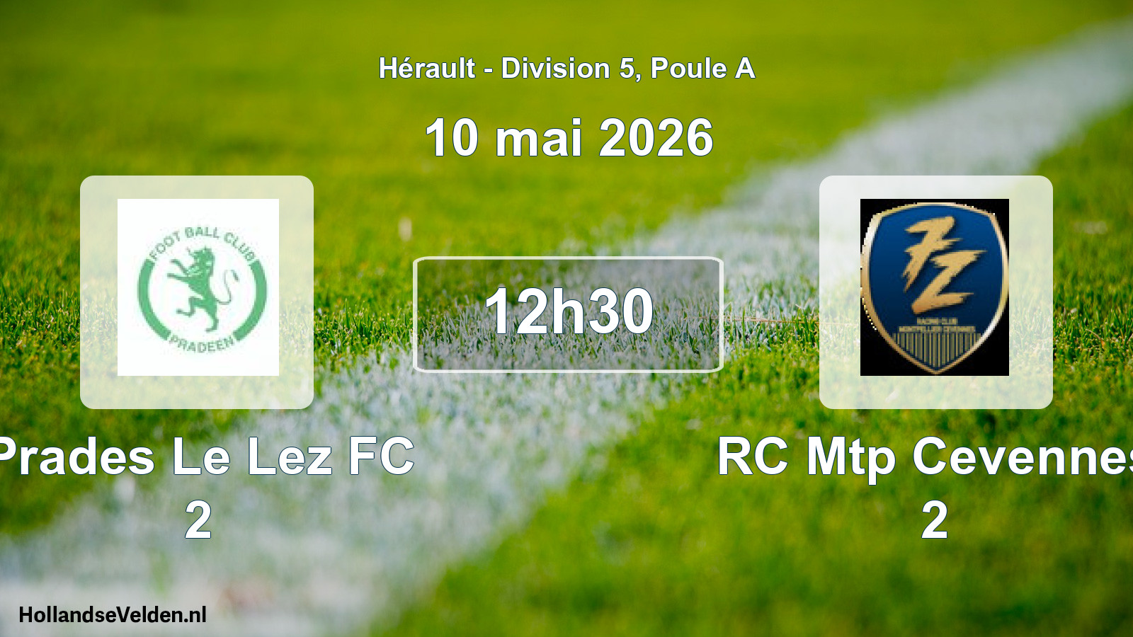Match programmé: Prades Le Lez FC 2 - RC Mtp Cevennes 2 (10 mai 2026)