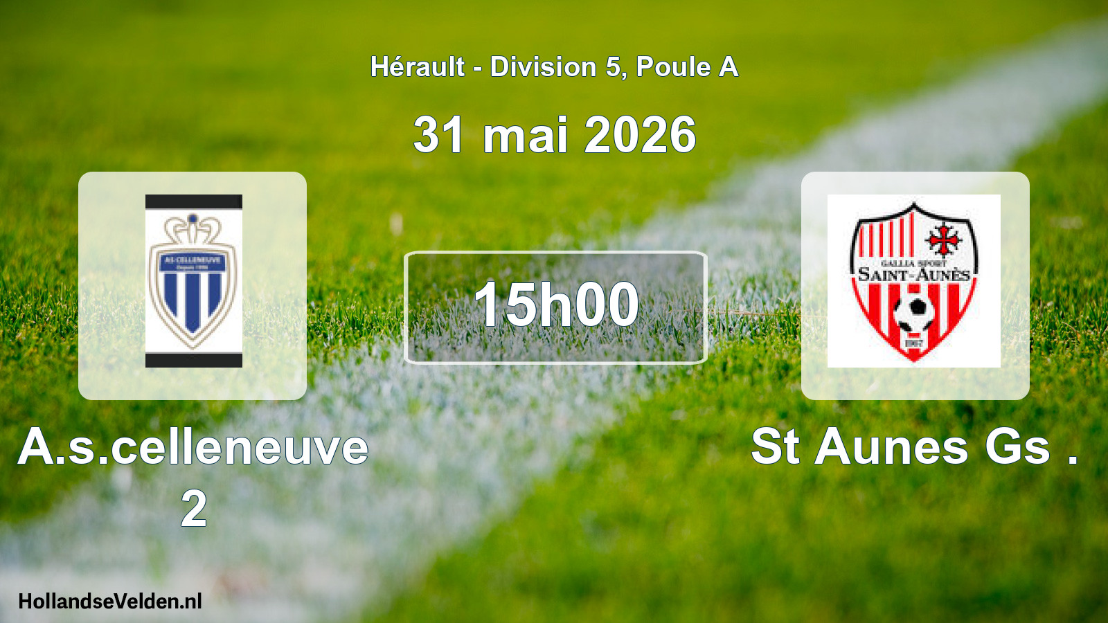 Match programmé: A.s.celleneuve 2 - St Aunes Gs . (31 mai 2026)