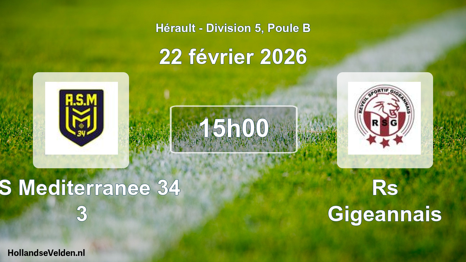 Match programmé: AS Mediterranee 34 3 - Rs Gigeannais (22 février 2026)