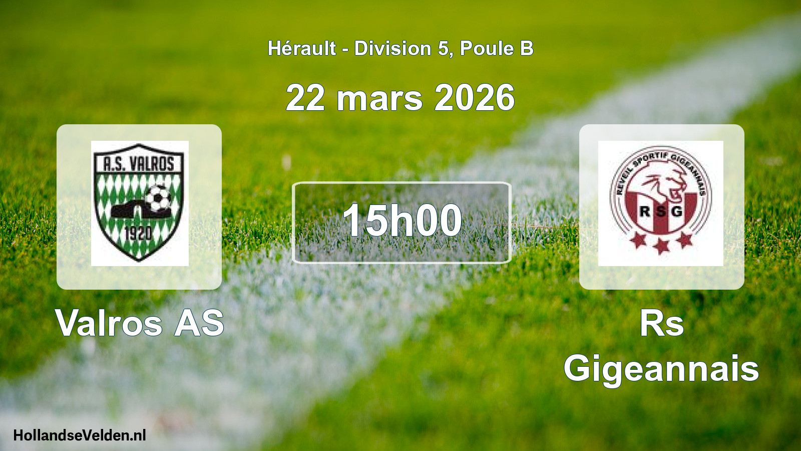 Match programmé: Valros AS - Rs Gigeannais (22 mars 2026)