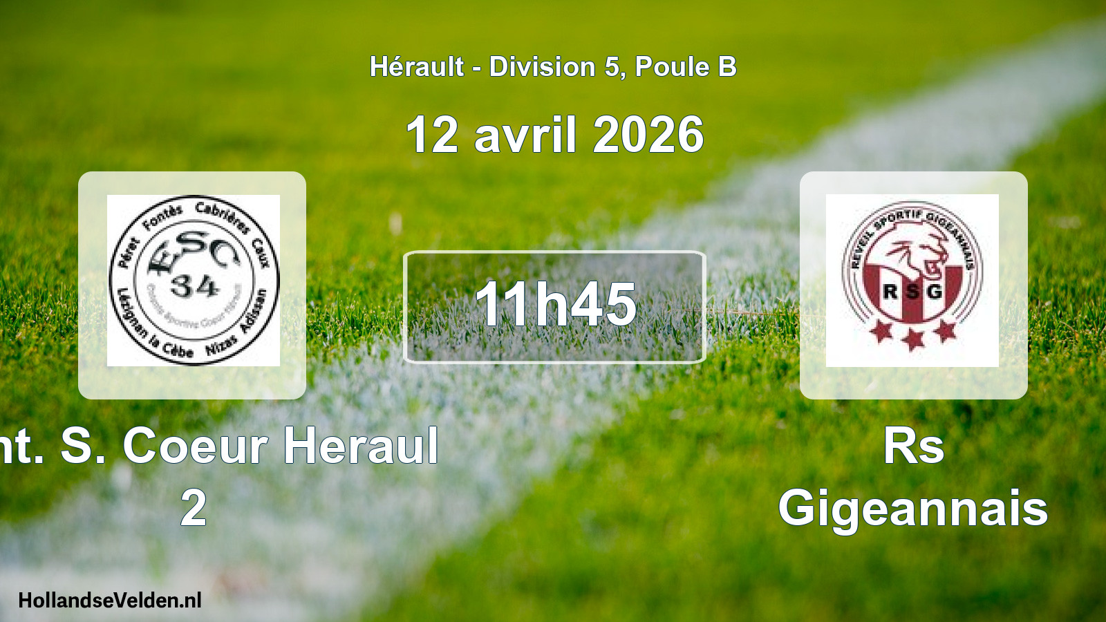 Match programmé: Ent. S. Coeur Heraul 2 - Rs Gigeannais (12 avril 2026)