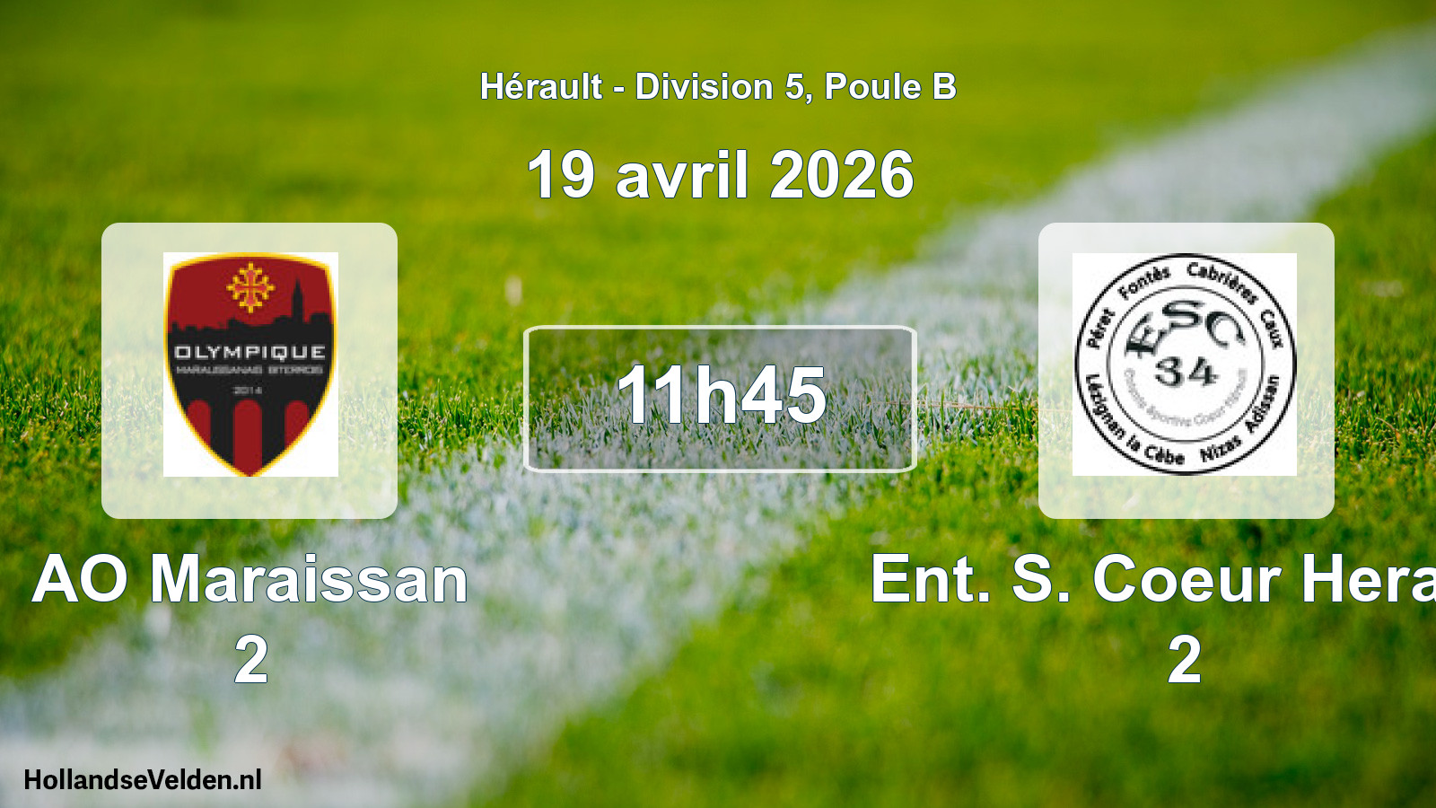 Match programmé: AO Maraissan 2 - Ent. S. Coeur Heraul 2 (19 avril 2026)
