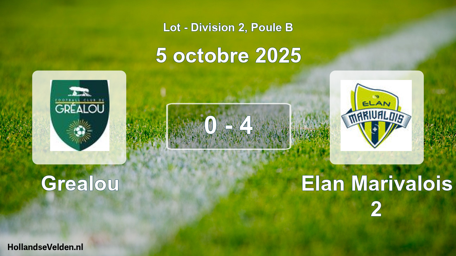 Match joué: Grealou - Elan Marivalois 2 0 - 4 (5 octobre 2025)