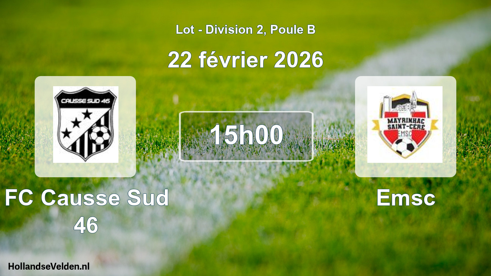 Match programmé: FC Causse Sud 46 - Emsc (22 février 2026)