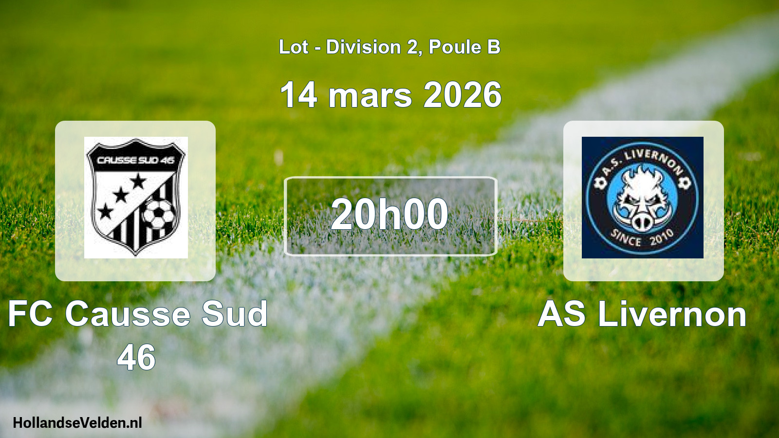 Match programmé: FC Causse Sud 46 - AS Livernon (14 mars 2026)
