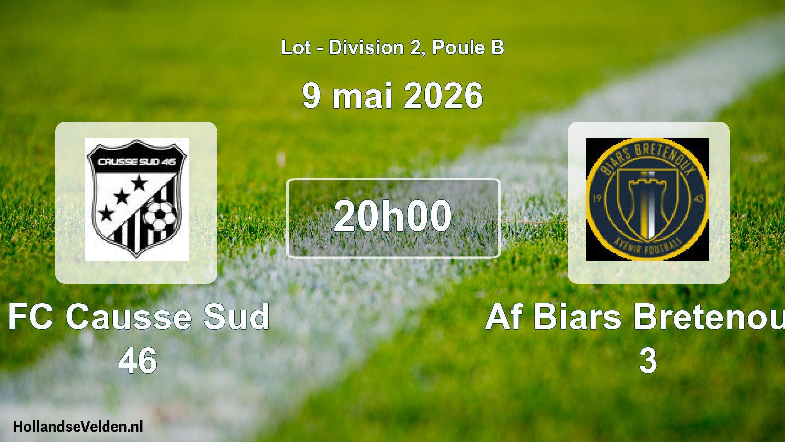 Match programmé: FC Causse Sud 46 - Af Biars Bretenoux 3 (9 mai 2026)