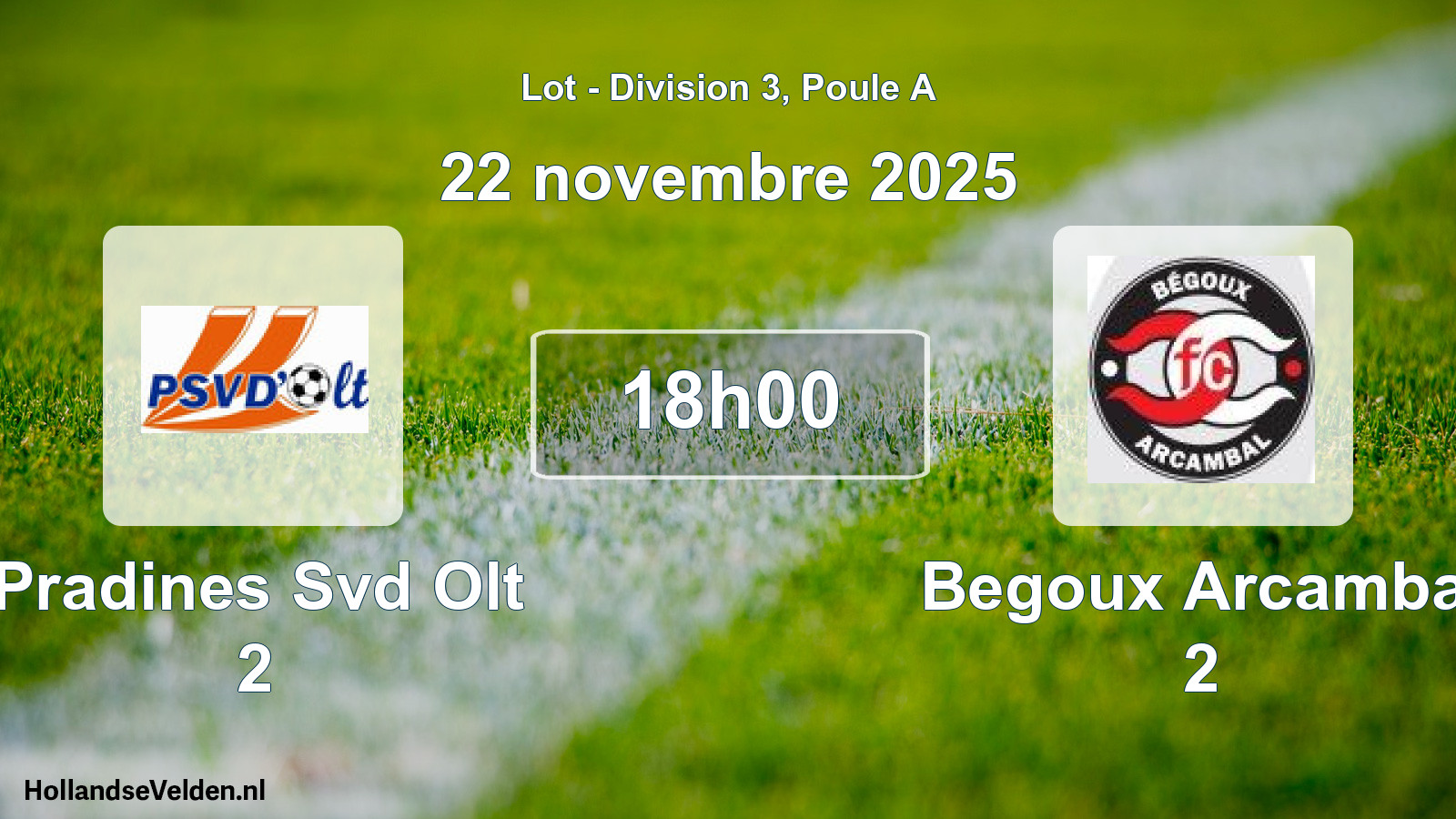 Match programmé: Pradines Svd Olt 2 - Begoux Arcambal 2 (22 novembre 2025)