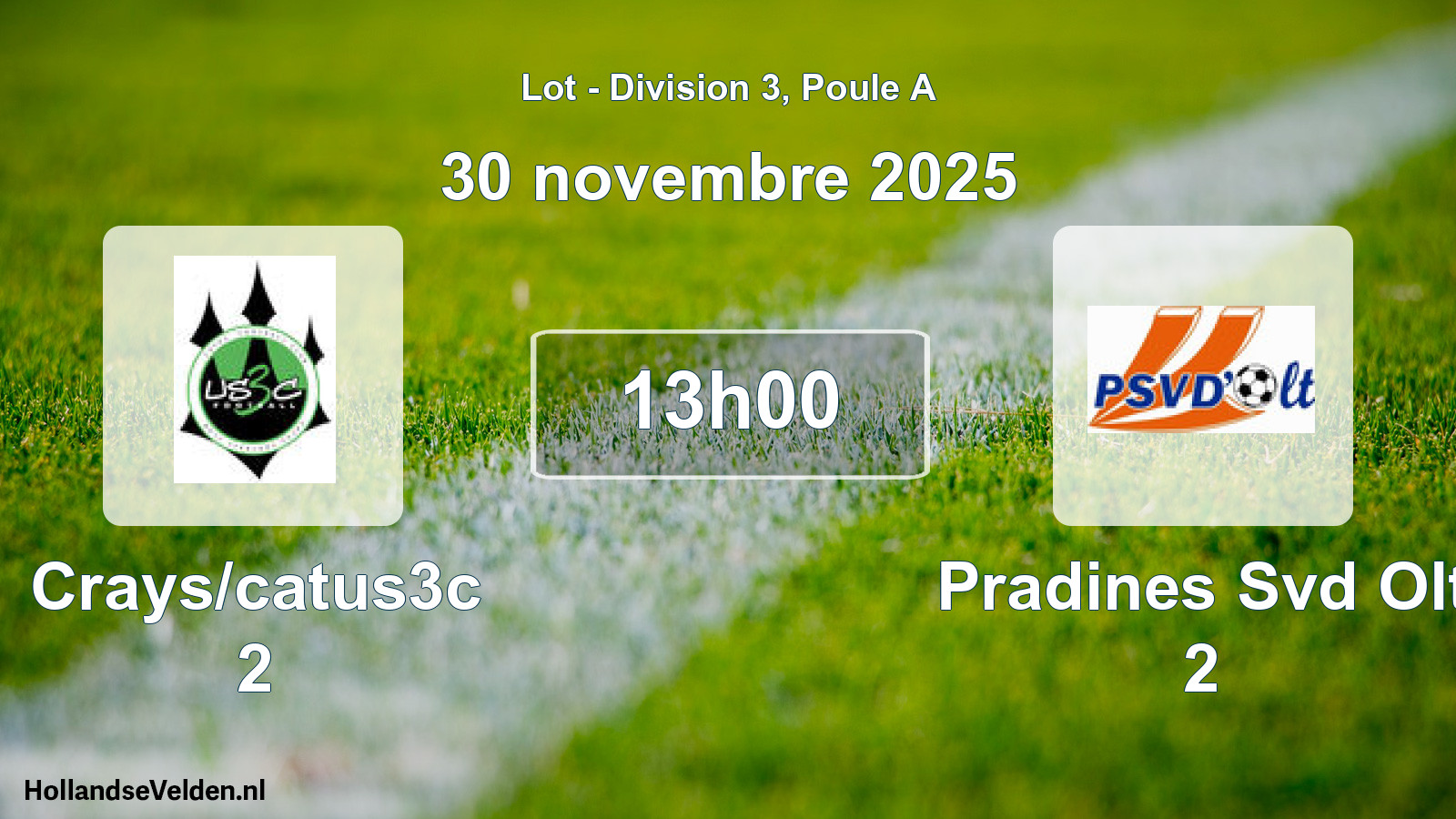 Match programmé: Crays/catus3c 2 - Pradines Svd Olt 2 (30 novembre 2025)
