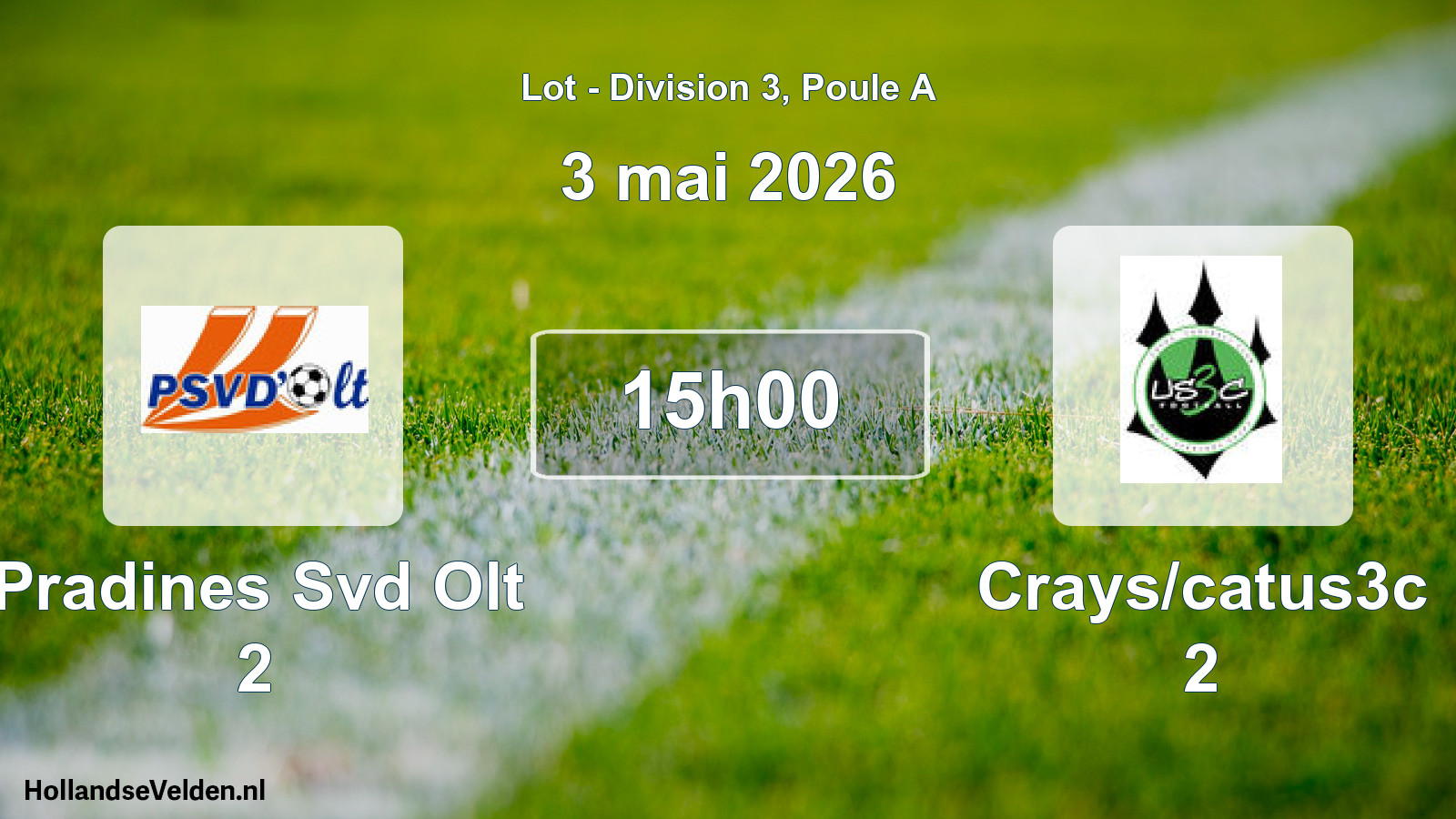 Match programmé: Pradines Svd Olt 2 - Crays/catus3c 2 (3 mai 2026)