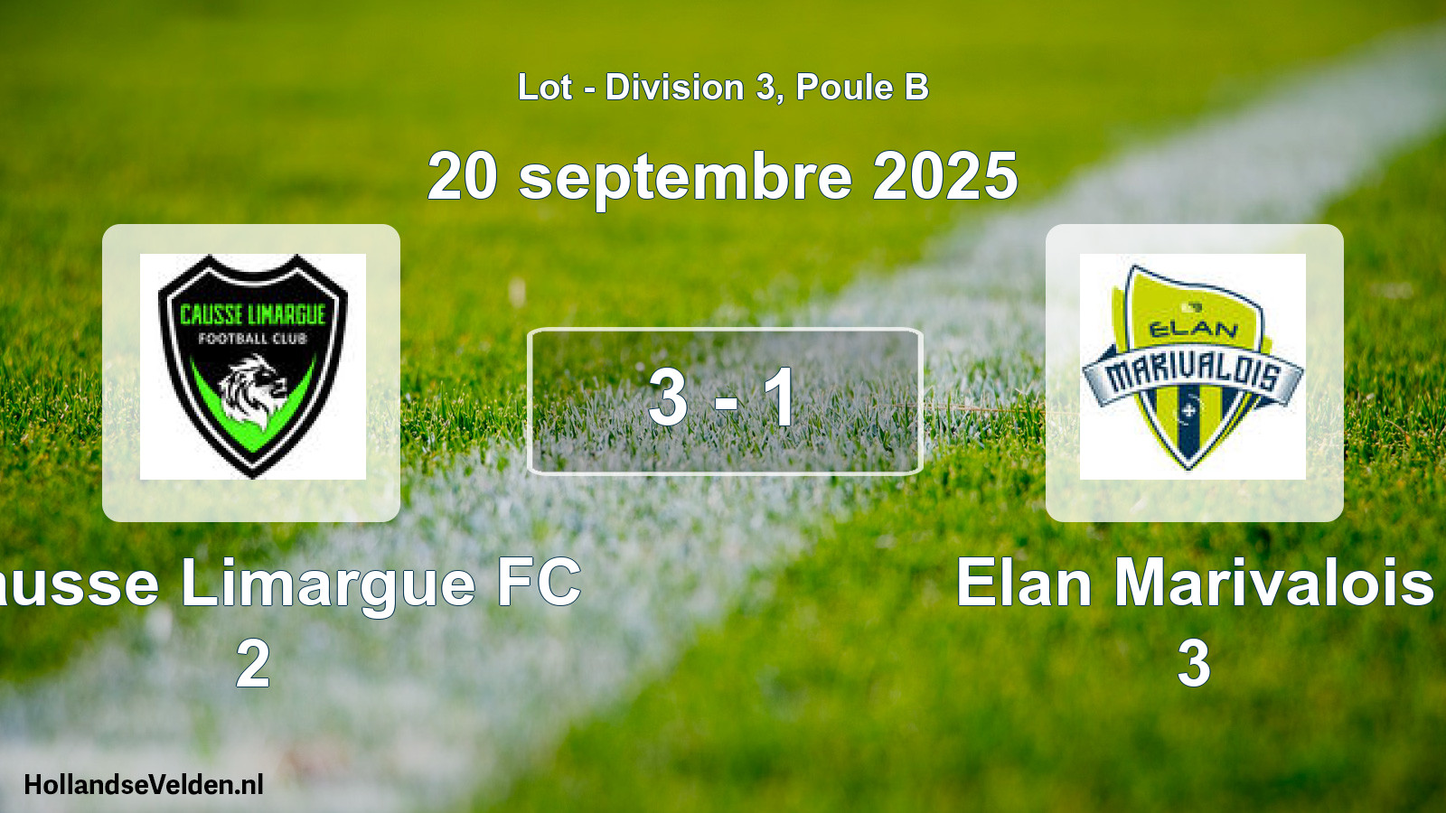 Match joué: Causse Limargue FC 2 - Elan Marivalois 3 3 - 1 (20 septembre 2025)