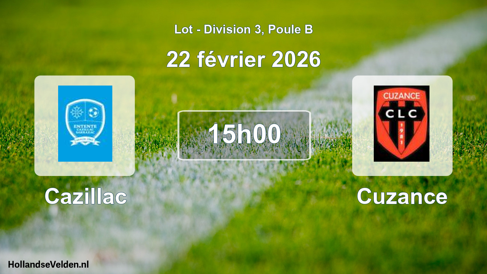 Match programmé: Cazillac - Cuzance (22 février 2026)