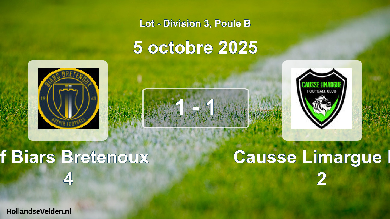 Total number of matches played: Af Biars Bretenoux 4 - Causse Limargue FC 2 1 - 1 (5 October 2025)