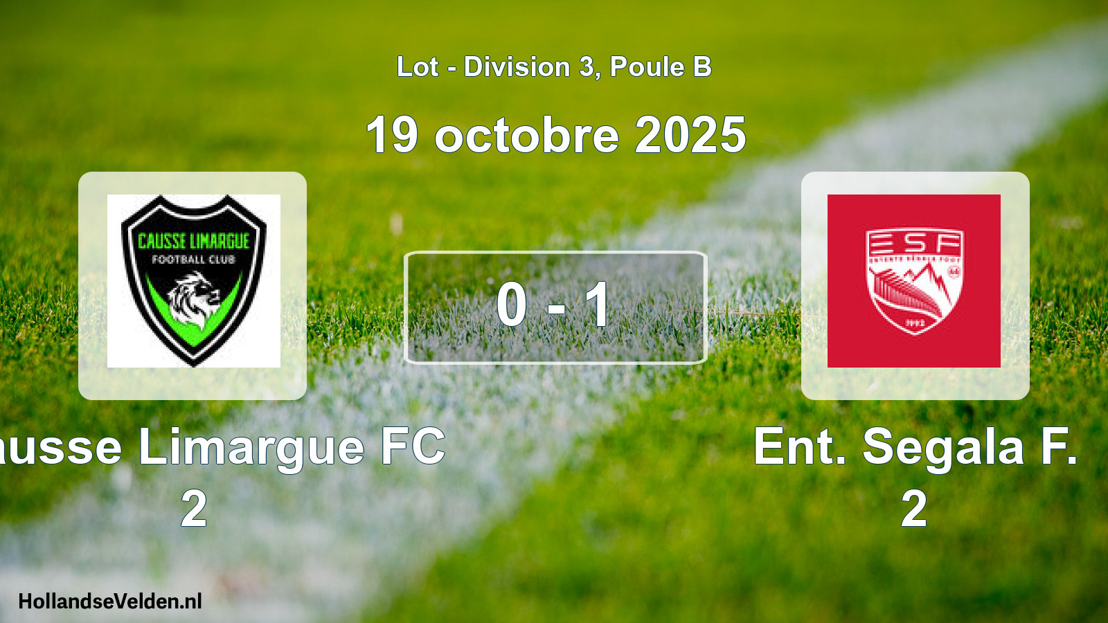 Match joué: Causse Limargue FC 2 - Ent. Segala F. 2 0 - 1 (19 octobre 2025)