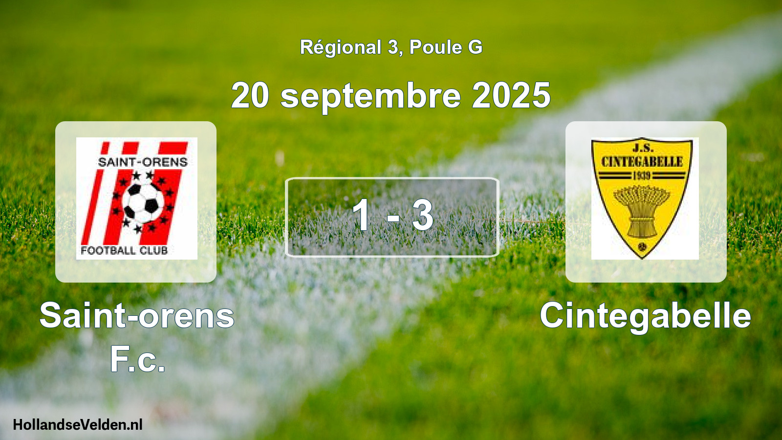 Gespeelde wedstrijd: Saint-orens F.c. - Cintegabelle 1 - 3 (20 septembre 2025)