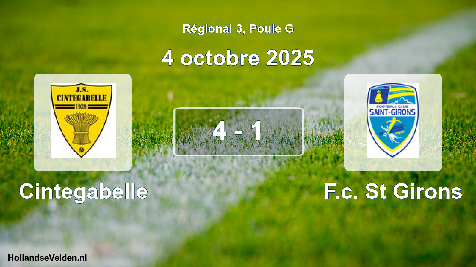 Gespeelde wedstrijd: Cintegabelle - F.c. St Girons 4 - 1 (4 octobre 2025)
