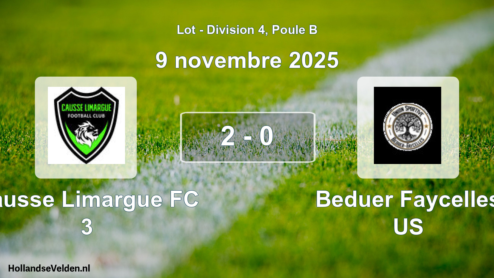 Match joué: Causse Limargue FC 3 - Beduer Faycelles US 2 - 0 (9 novembre 2025)