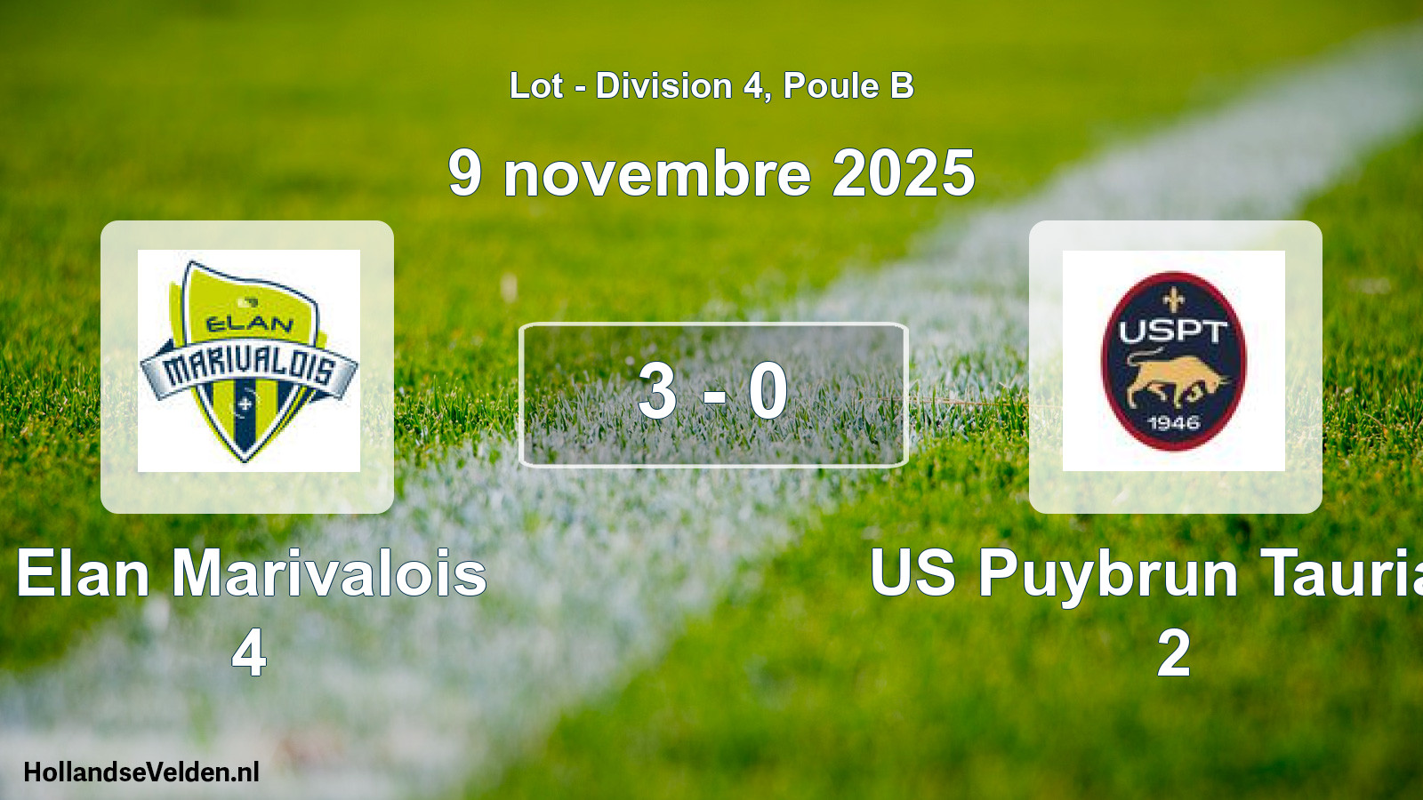 Match joué: Elan Marivalois 4 - US Puybrun Tauriac 2 3 - 0 (9 novembre 2025)