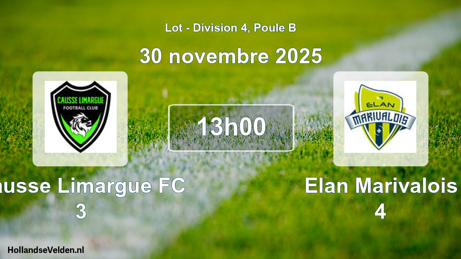 Match programmé: Causse Limargue FC 3 - Elan Marivalois 4 (30 novembre 2025)