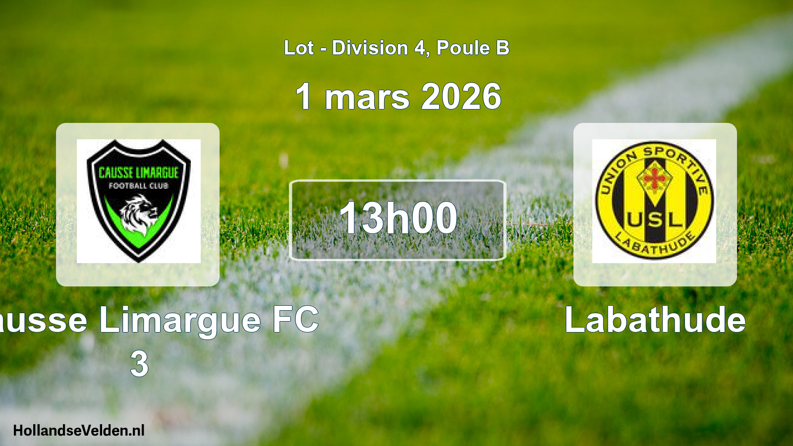 Match programmé: Causse Limargue FC 3 - Labathude (1 mars 2026)