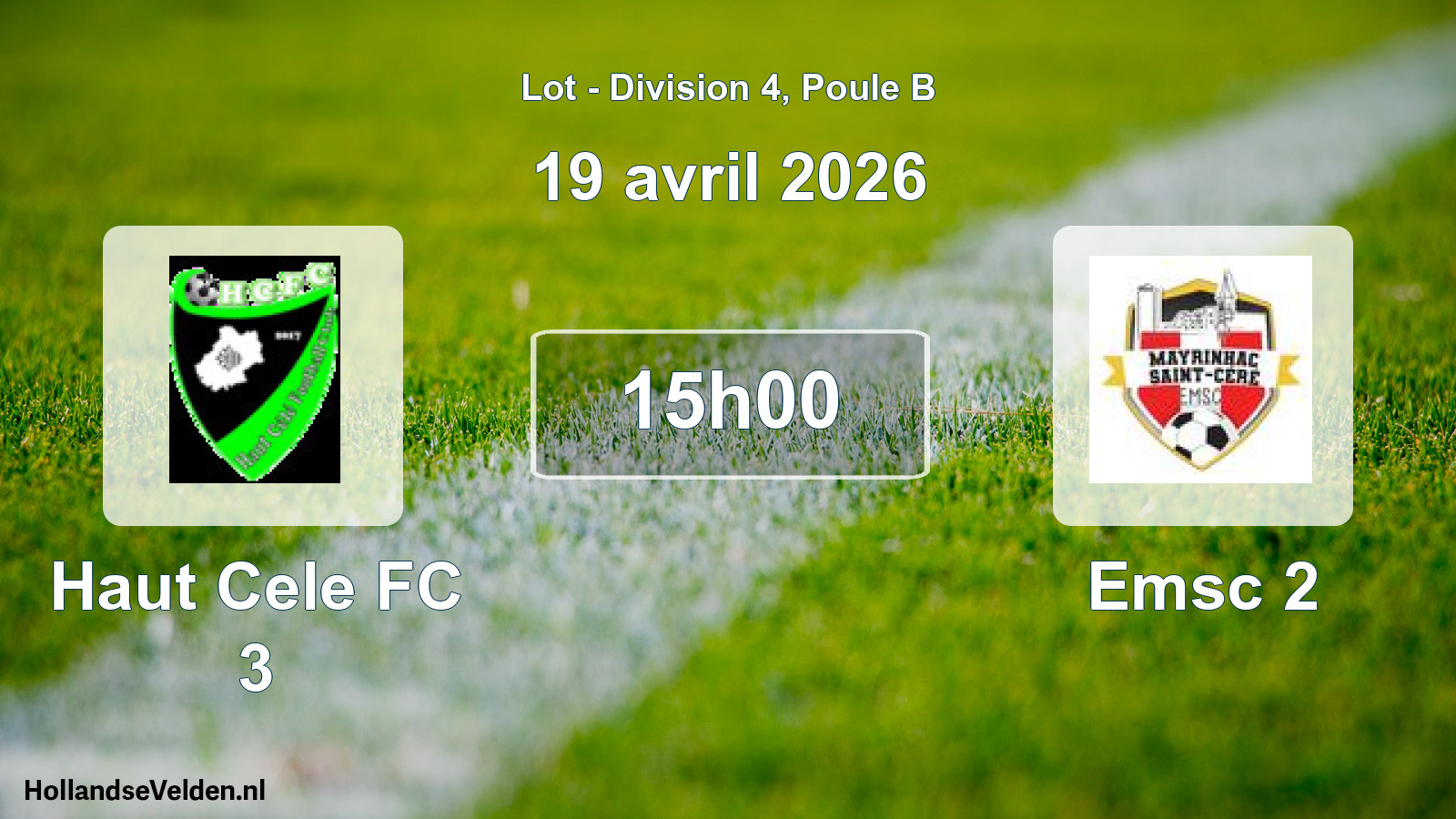 Geplande wedstrijd: Haut Cele FC 3 - Emsc 2 (19 april 2026)