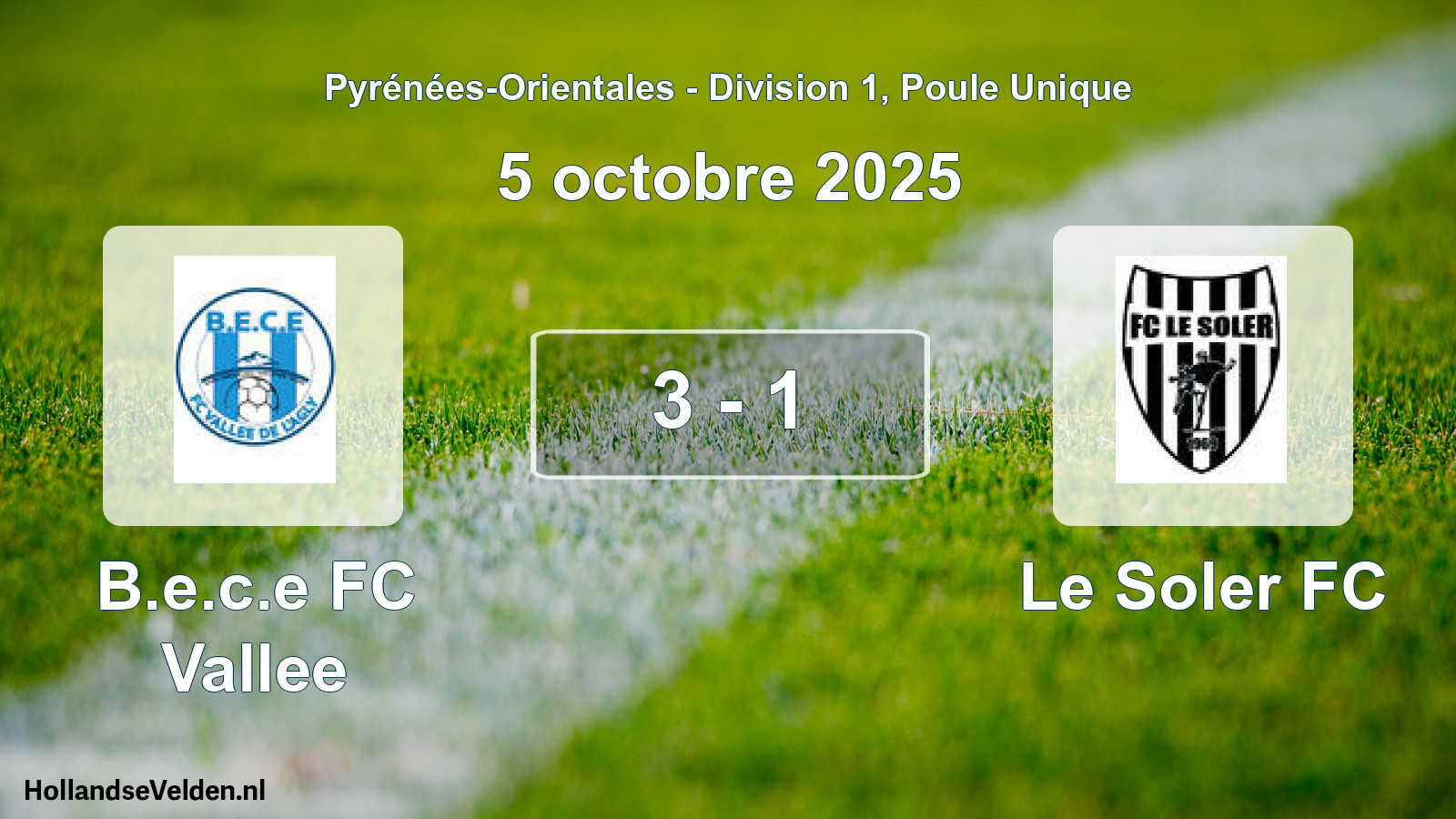 Match joué: B.e.c.e FC Vallee - Le Soler FC 3 - 1 (5 octobre 2025)
