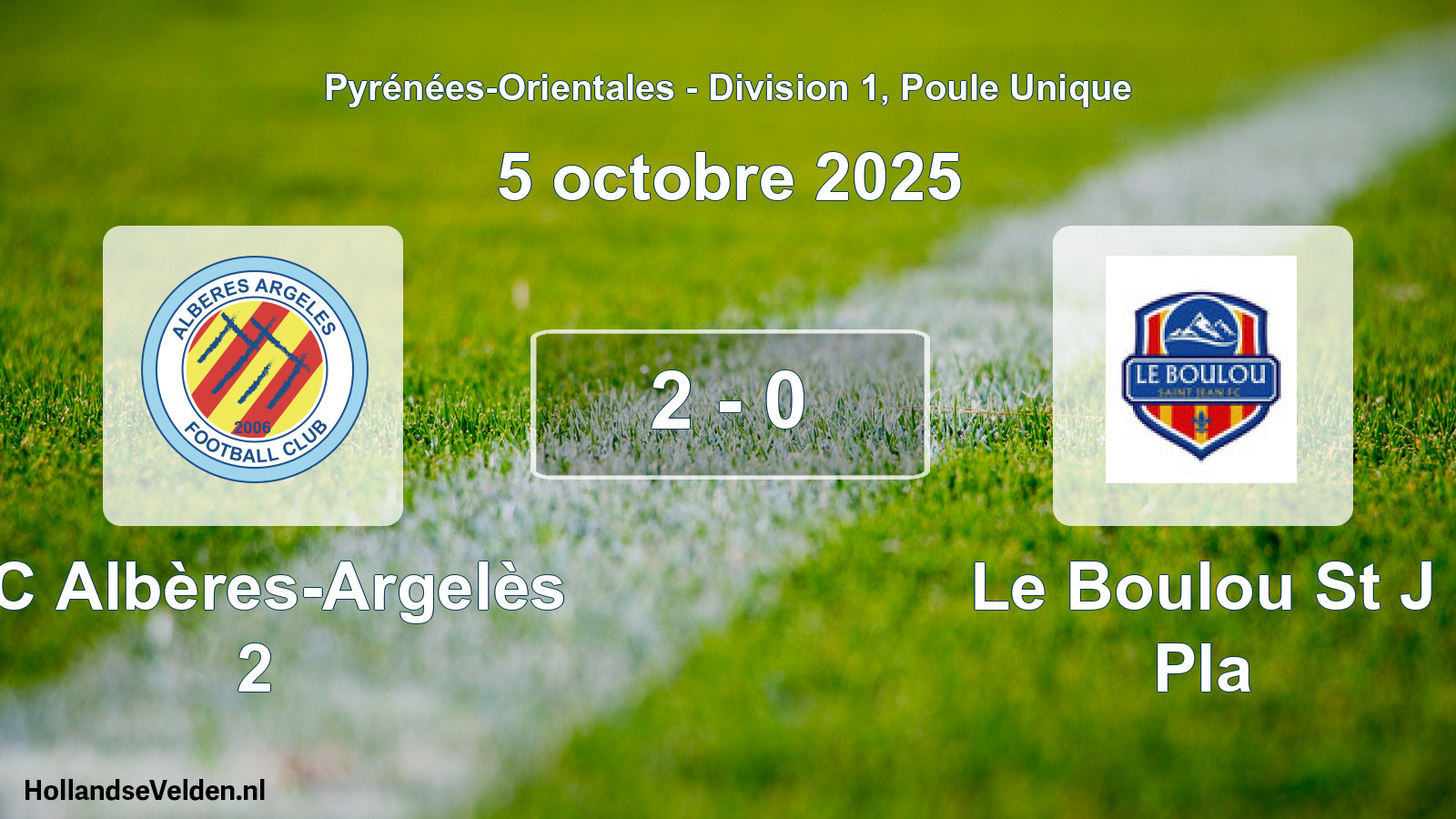 Match joué: FC Albères-Argelès 2 - Le Boulou St J Pla 2 - 0 (5 octobre 2025)