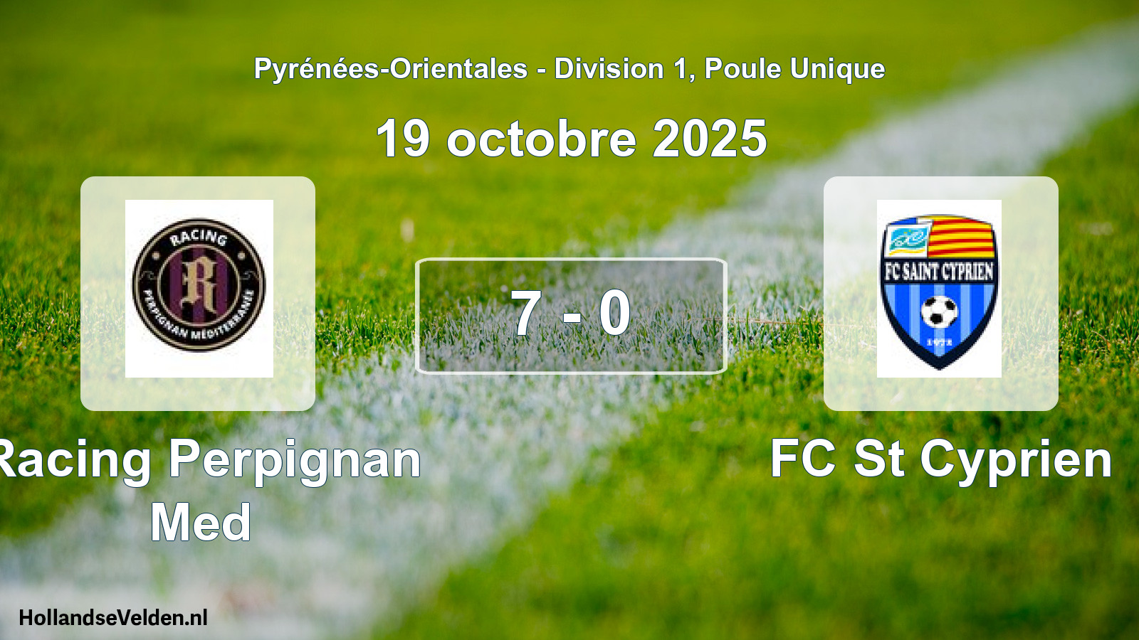 Match joué: Racing Perpignan Med - FC St Cyprien 7 - 0 (19 octobre 2025)