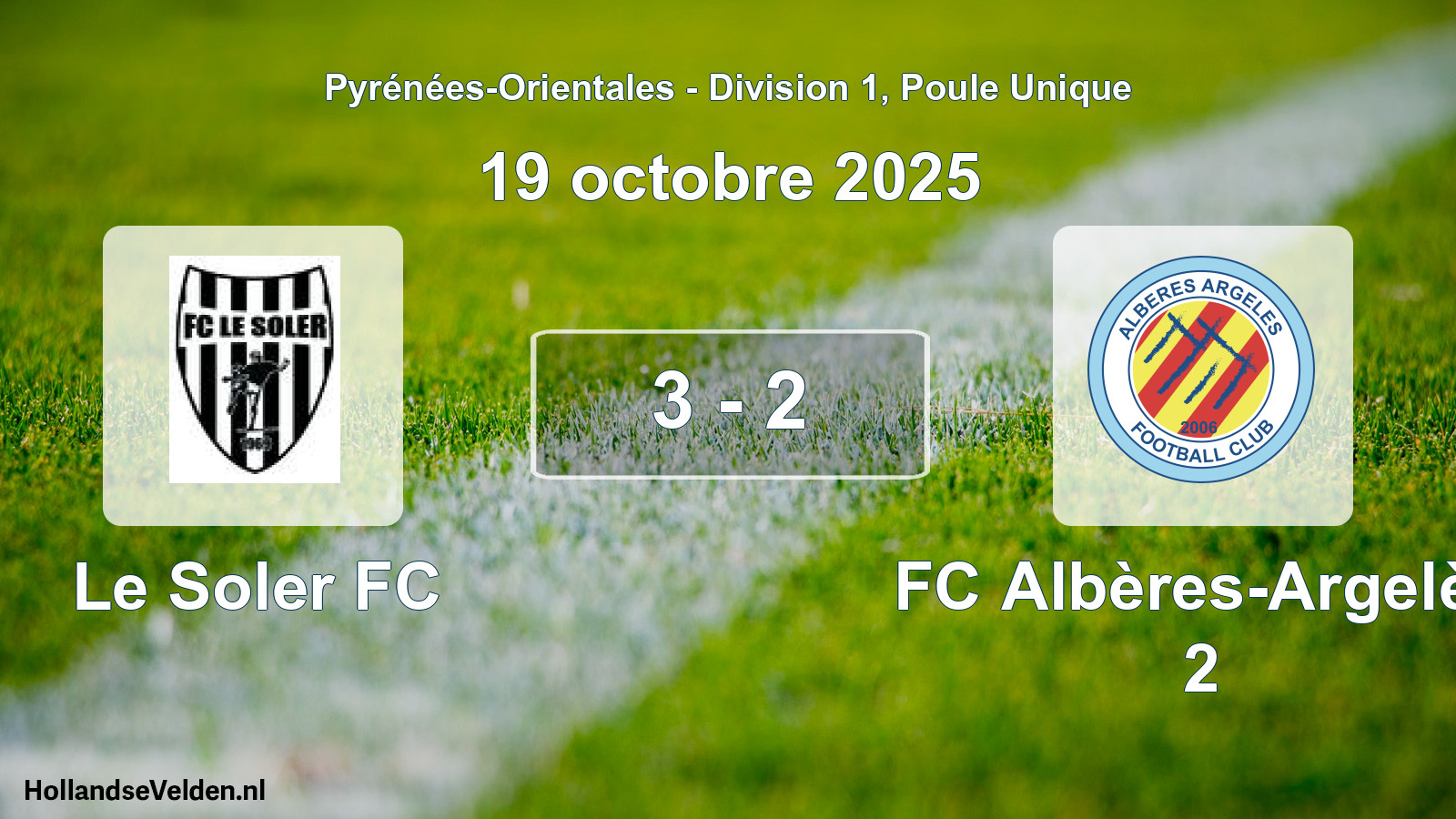 Match joué: Le Soler FC - FC Albères-Argelès 2 3 - 2 (19 octobre 2025)
