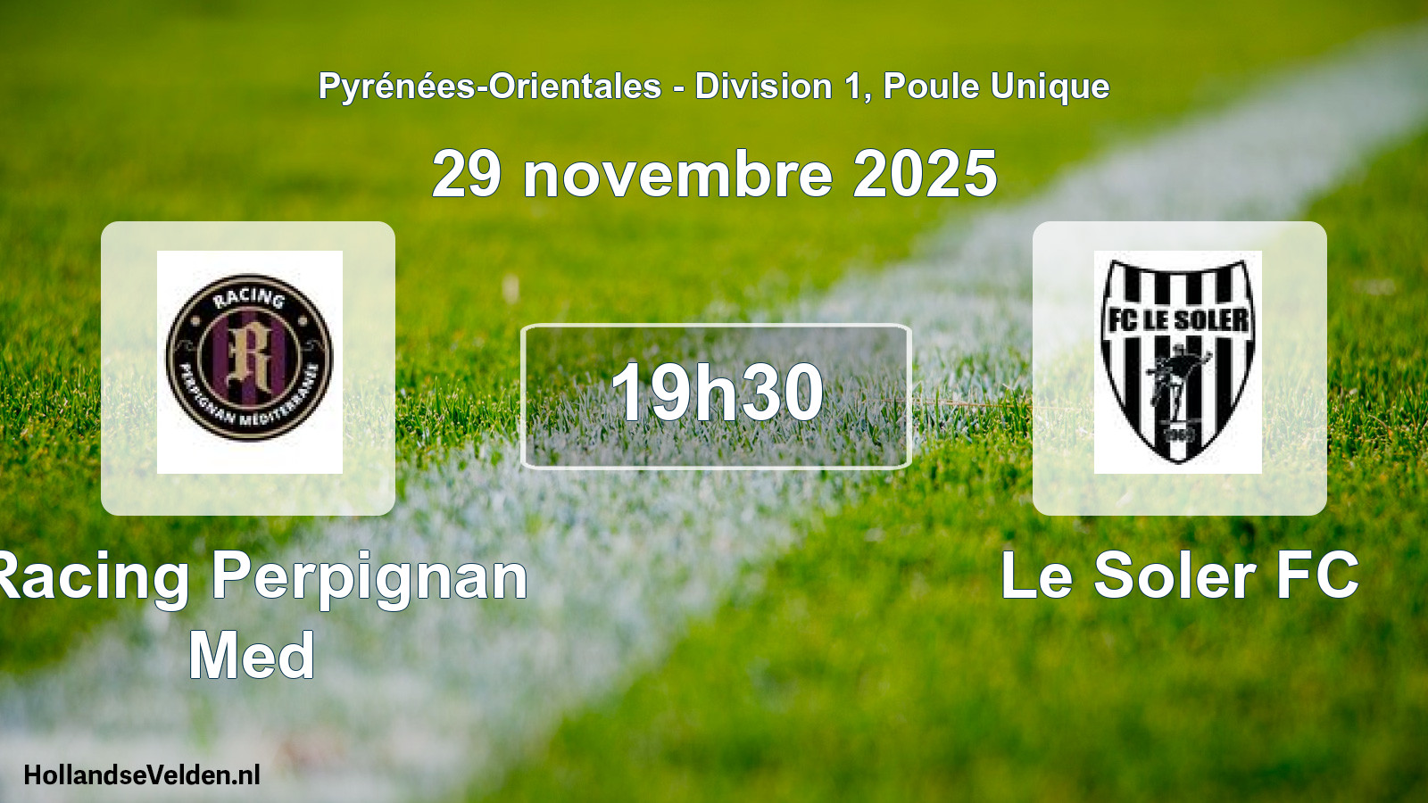Match programmé: Racing Perpignan Med - Le Soler FC (29 novembre 2025)