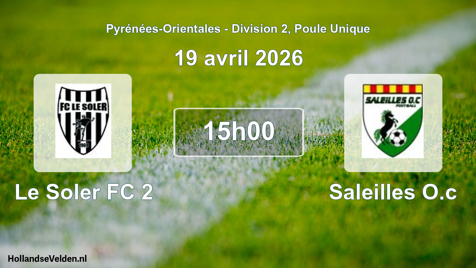 Match programmé: Le Soler FC 2 - Saleilles O.c (19 avril 2026)