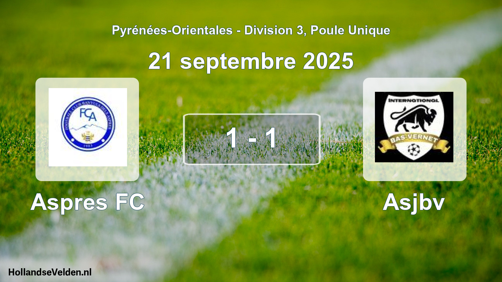 Total number of matches played: Aspres FC - Asjbv 1 - 1 (21 September 2025)