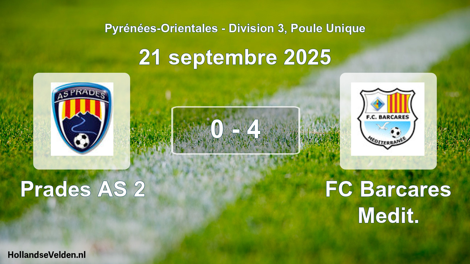 Match joué: Prades AS 2 - FC Barcares Medit. 0 - 4 (21 septembre 2025)