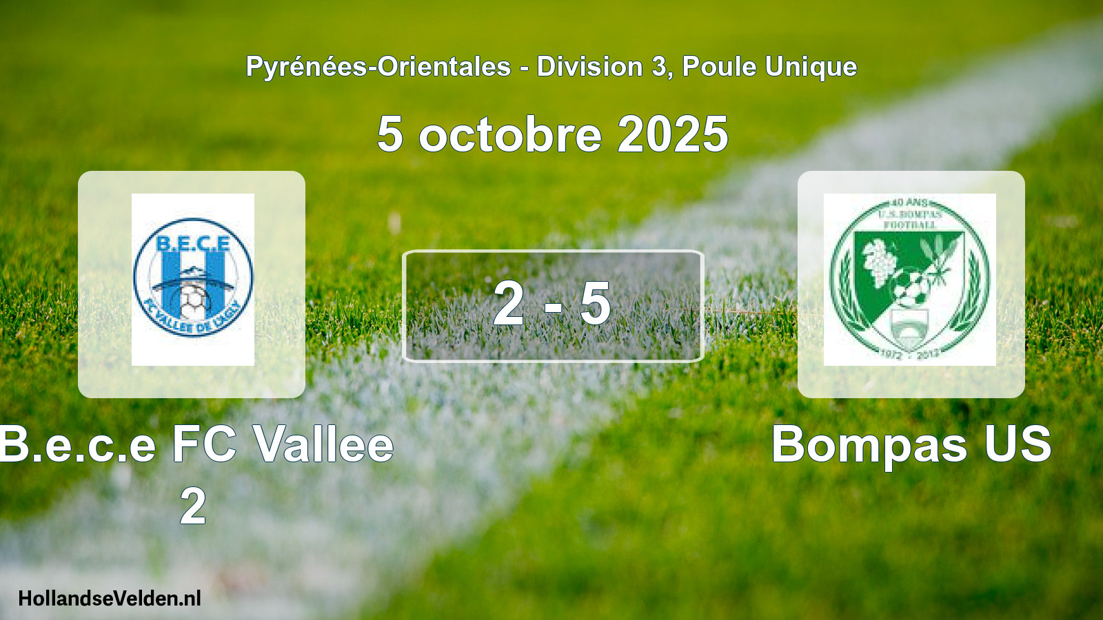 Match joué: B.e.c.e FC Vallee 2 - Bompas US 2 - 5 (5 octobre 2025)