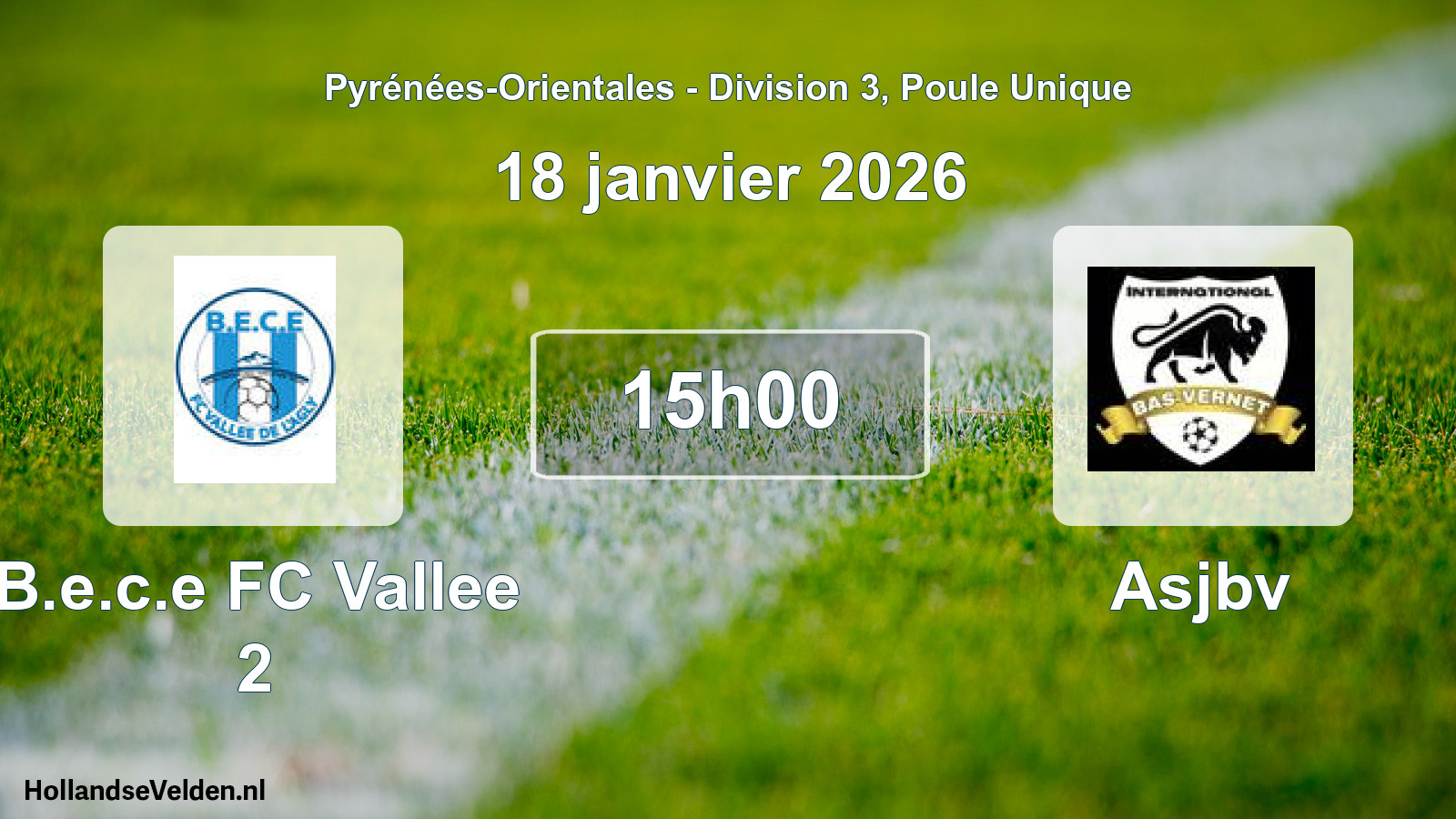 Match programmé: B.e.c.e FC Vallee 2 - Asjbv (18 janvier 2026)