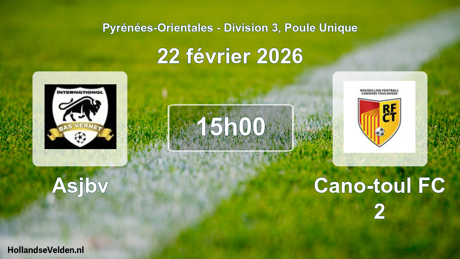 Match programmé: Asjbv - Cano-toul FC 2 (22 février 2026)