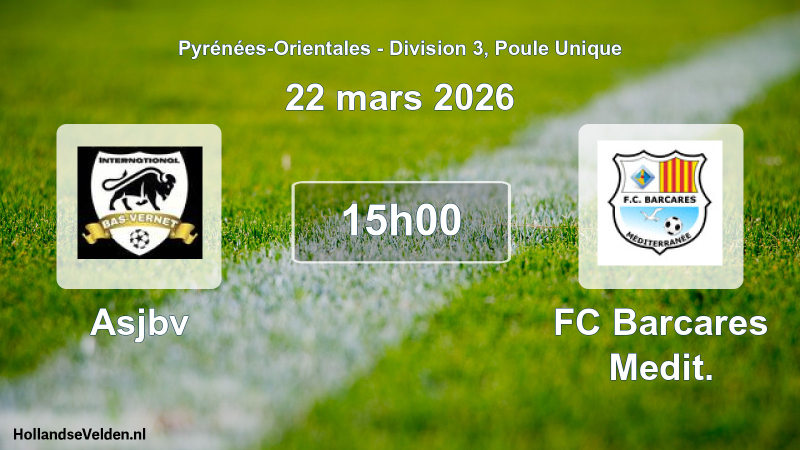 Match programmé: Asjbv - FC Barcares Medit. (22 mars 2026)