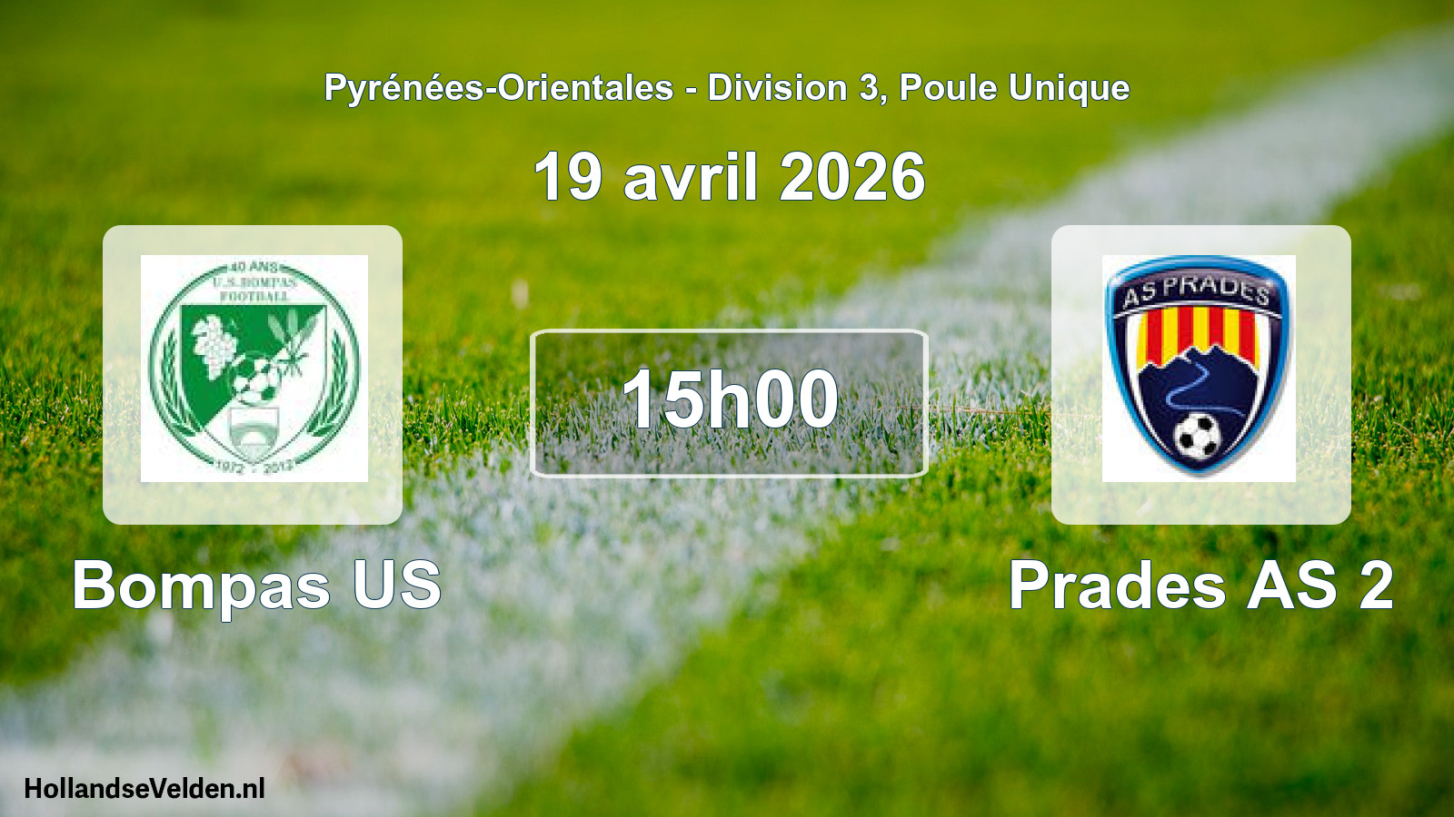 Match programmé: Bompas US - Prades AS 2 (19 avril 2026)