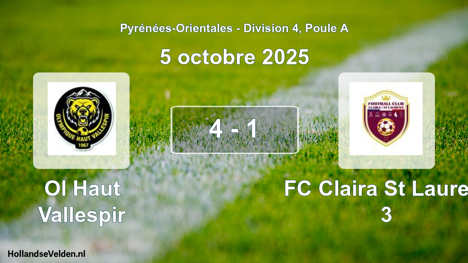 Match joué: Ol Haut Vallespir - FC Claira St Laurent 3 4 - 1 (5 octobre 2025)